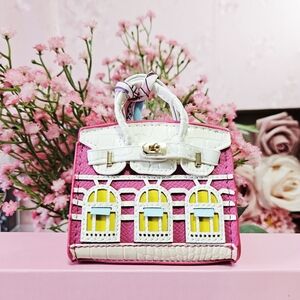 Mini Bag Charm- Pink with White and Yellow Accents